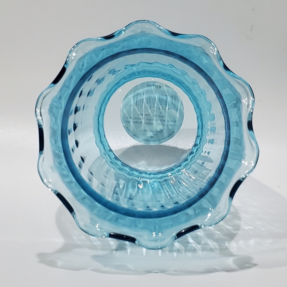 6 5/8" Blue Optic Ribbed Ruffled Rim Glass Vase EUC by Indiana Glass - Picture 5 of 10